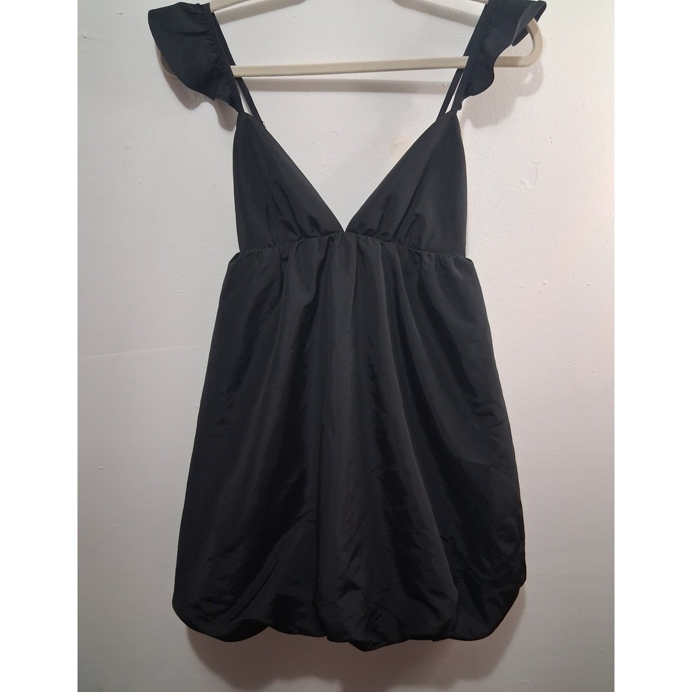 Wild Fable Black Bubble Hem Mini Dress Ruffle Strap V-Neck Size XXS